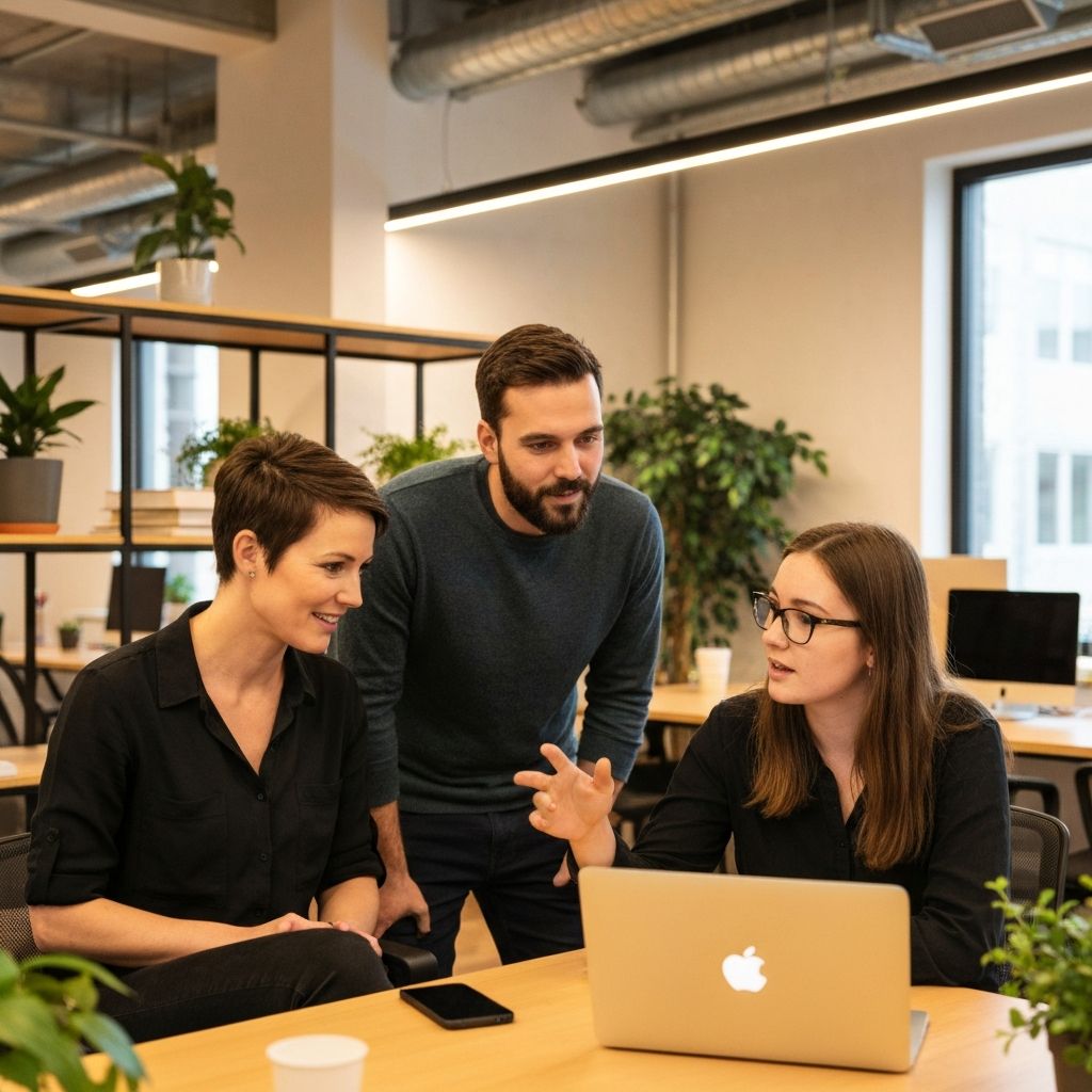 Professional team collaborating in a bright modern workspace